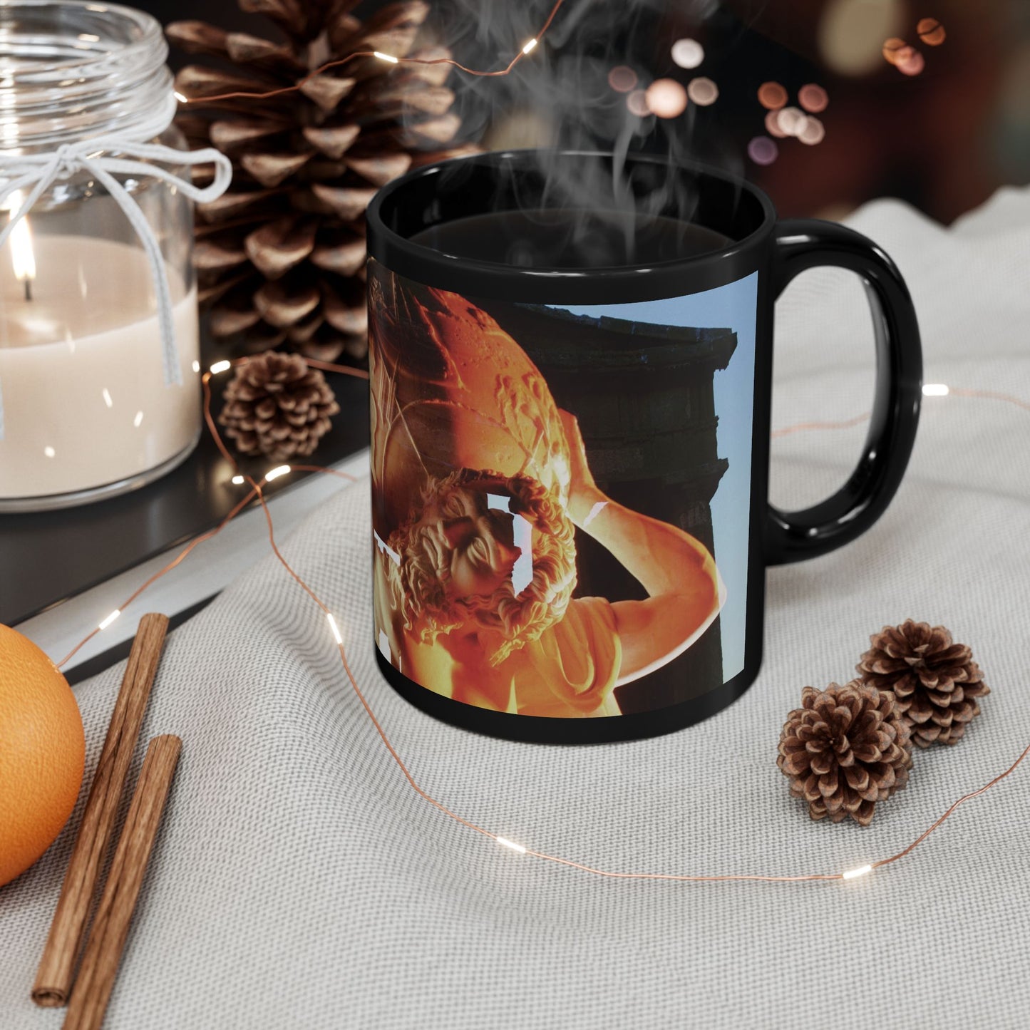 Atlas and Temple of Neptune 11oz Black Mug