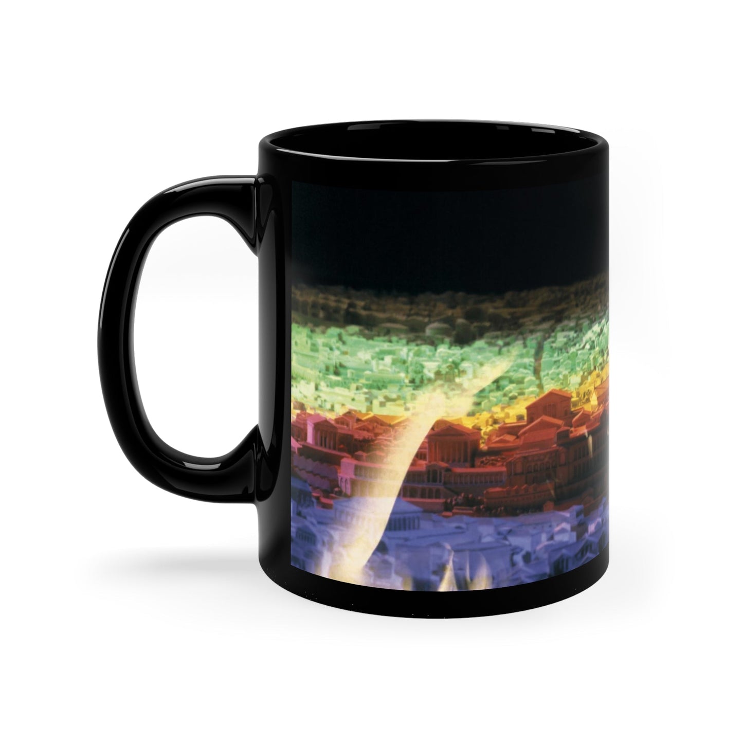 Diana Oversees Rome Black Mug - Divine Guardian Coffee Cup