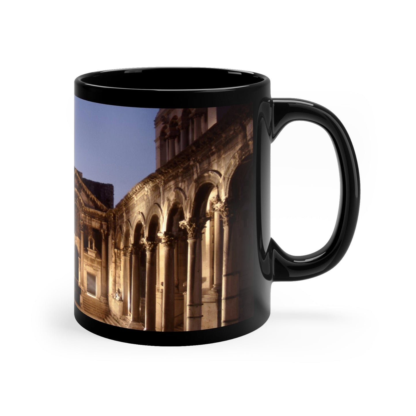 Diocletian's Palace with Goddess Roma Black Mug - Imperial Coffee Cup