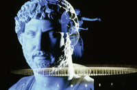 Emperor Hadrian (Adriano) and Fortuna, the goddess of fortune and luck, depicted in front of the Roman Coliseum.