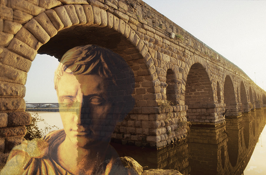 Julius Caesar and the France Bridge Canvas Print - Roman Engineering Art