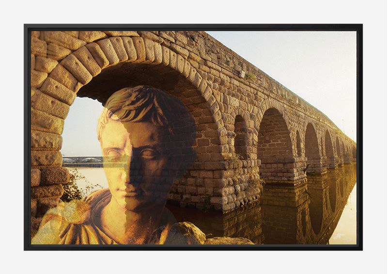 Julius Caesar and the France Bridge Canvas Print - Roman Engineering Art