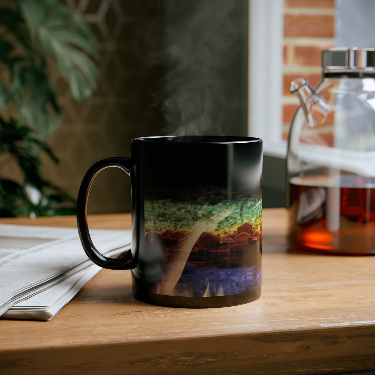 Diana Oversees Rome Black Mug - Divine Guardian Coffee Cup