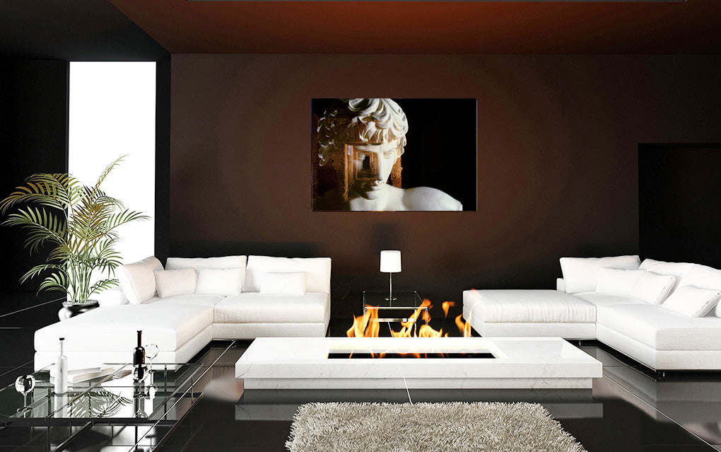 Antinoo in the Hadrian's Villa acrylic print by Storaro Art Collection - Classical Antinous sculpture in villa chambers with golden atmosphere in luminous premium wall art