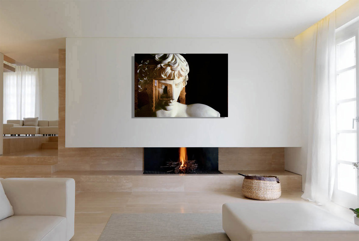 Antinoo in the Hadrian's Villa canvas print by Storaro Art Collection - Classical Antinous sculpture in villa chambers with golden atmosphere on museum-quality wall art