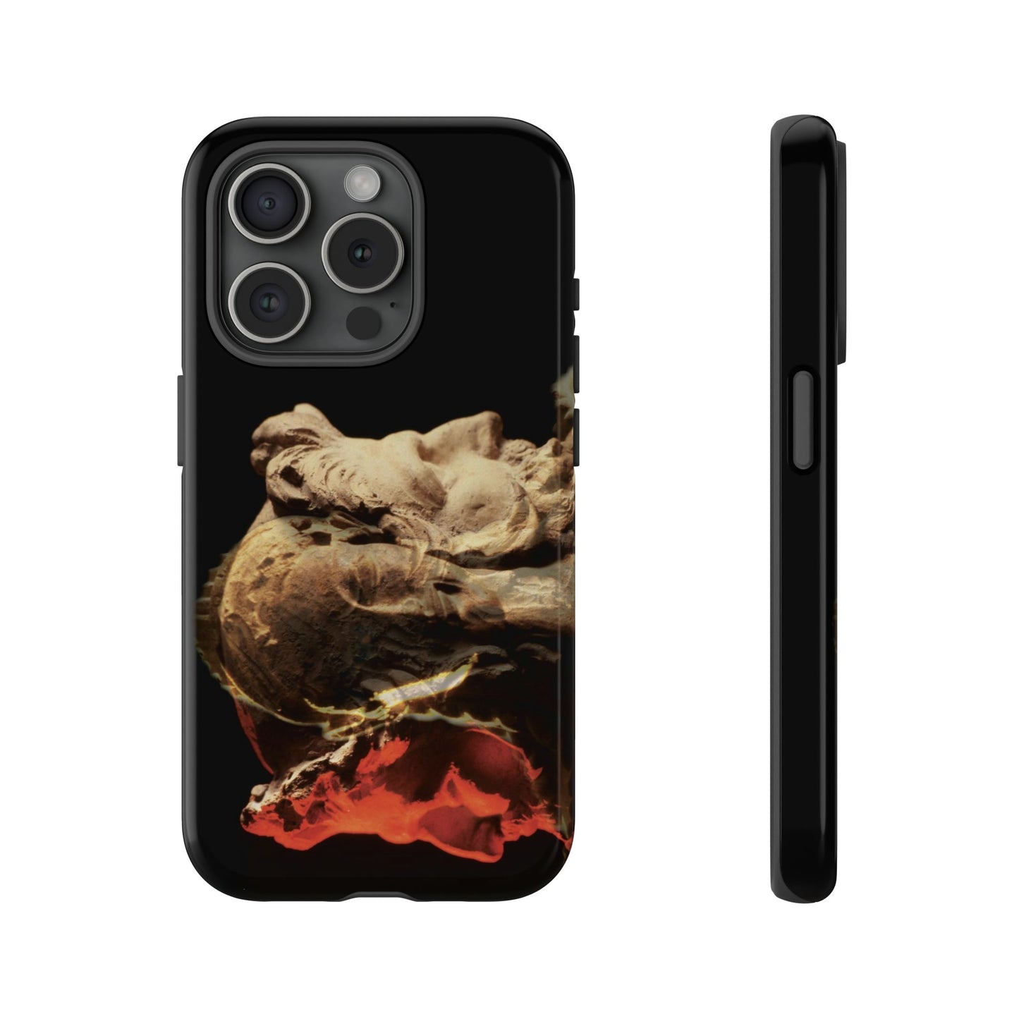 Apollo and Two-Faced Janus phone case by Storaro Art Collection - Roman deity sculpture with dramatic flame overlay in durable mobile protection