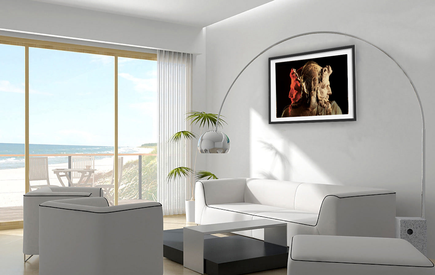 Apollo and Two-Faced Janus photo print by Storaro Art Collection - Roman deity sculpture with dramatic flame overlay in fine art photography print