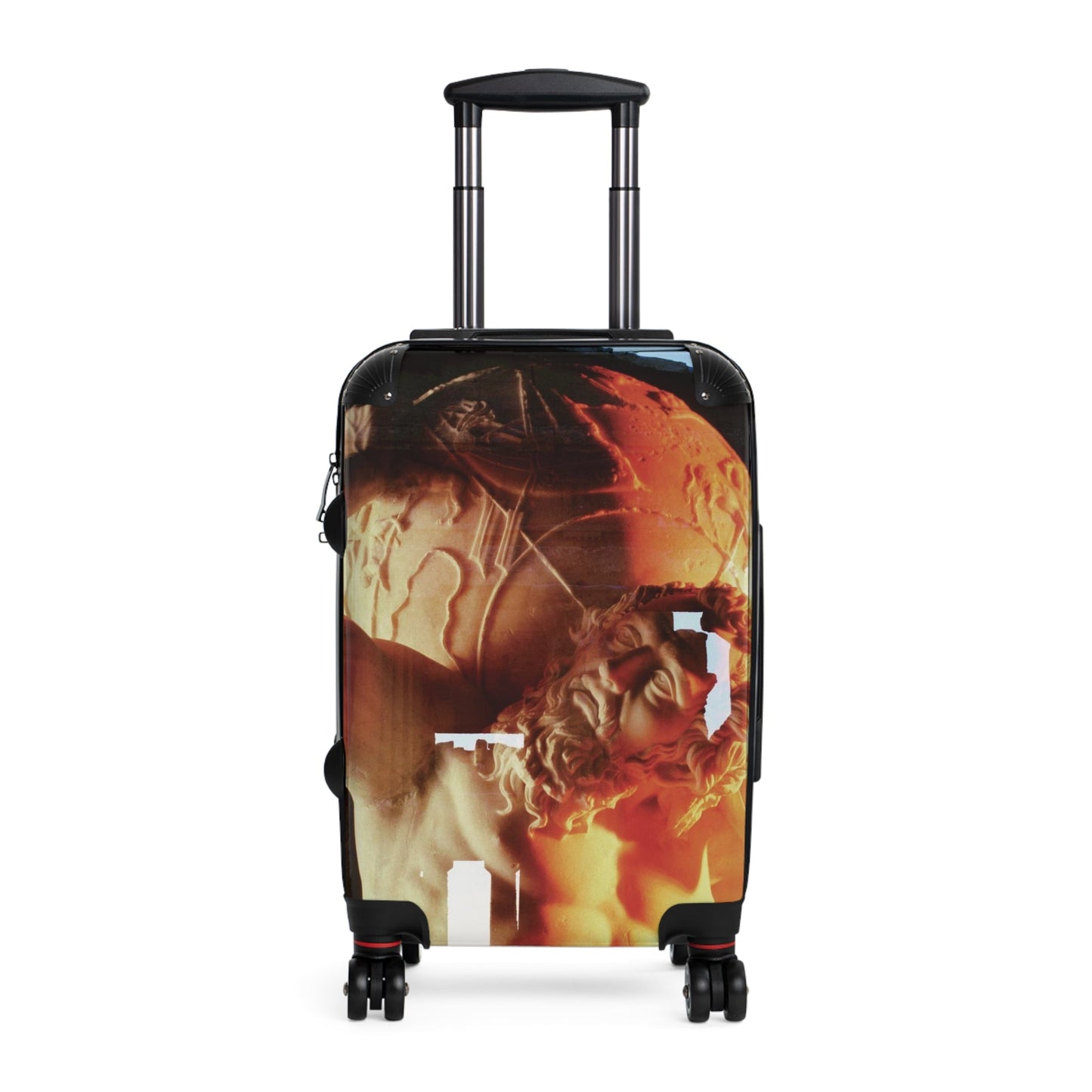 Atlas Temple of Neptune travel luggage by Storaro Art Collection - Titan Atlas sculpture at Paestum temple with sunset atmosphere on premium travel suitcase