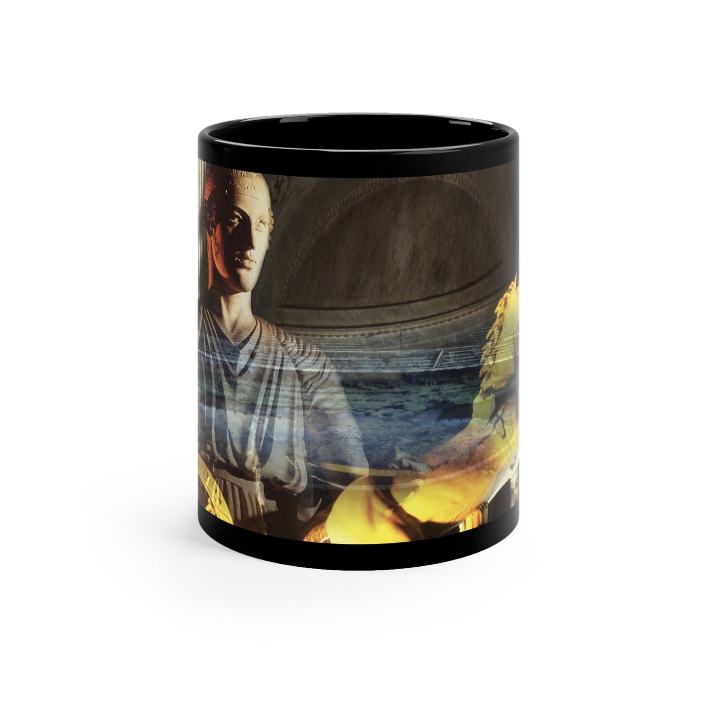 Auriga in the Circus of Antioch black mug by Storaro Art Collection - Roman charioteer at Antioch circus with golden fire atmosphere on sophisticated ceramic drinkware