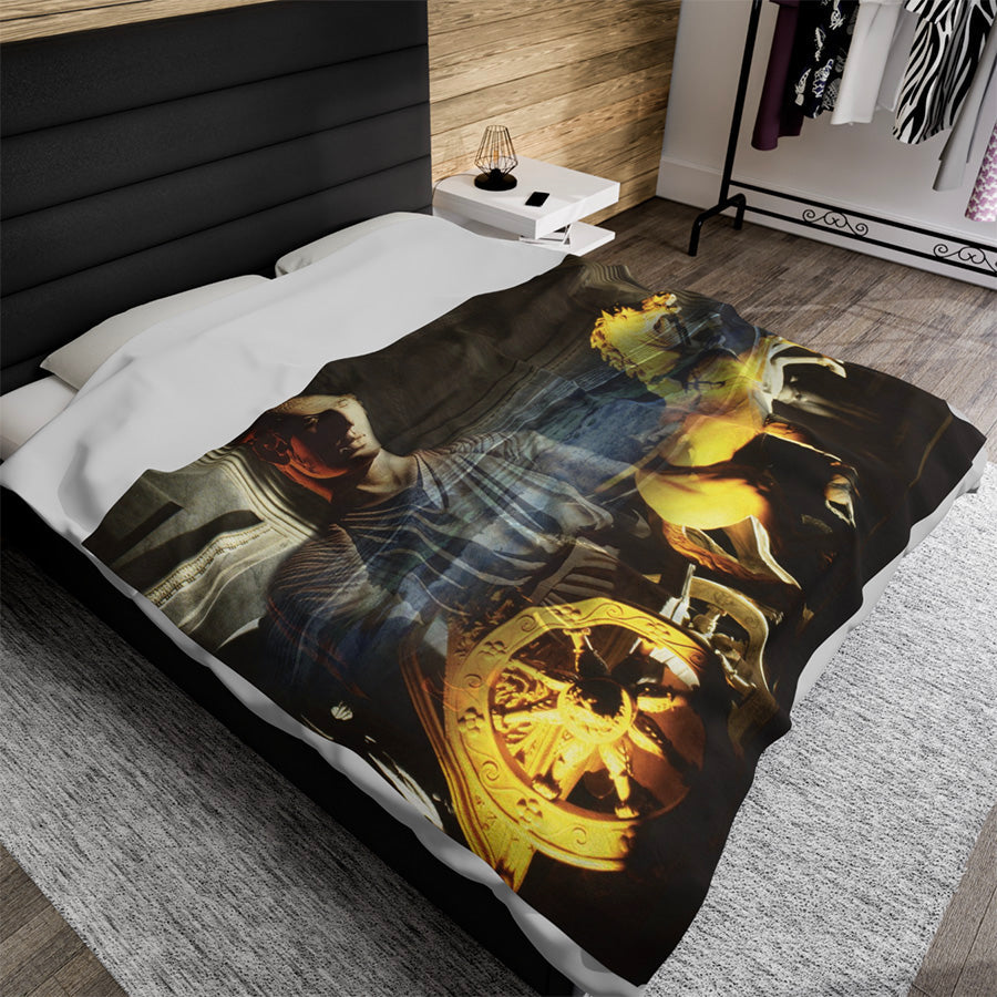 Auriga in the Circus of Antioch luxury blanket by Storaro Art Collection - Roman charioteer at Antioch circus with golden fire atmosphere on premium comfort fabric