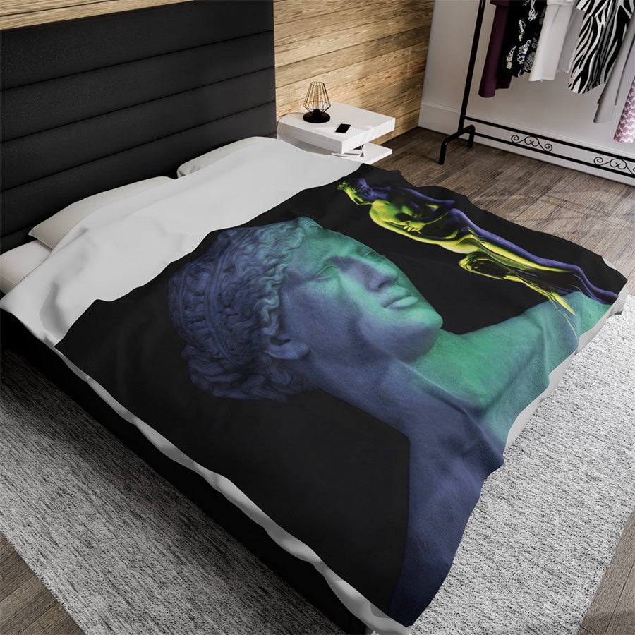 Capitoline Venus luxury blanket by Storaro Art Collection - Venus goddess with ethereal blue-green illumination in luminous classical atmosphere on premium comfort fabric