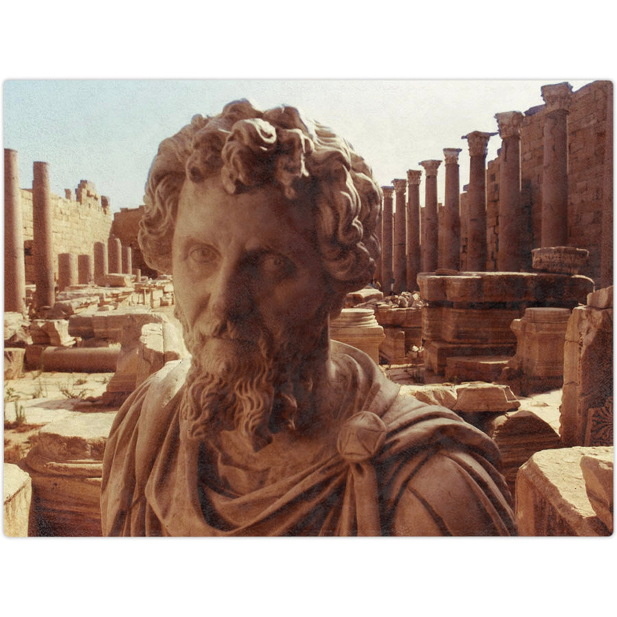 Close-up of Septimius Severus blanket texture showing the fine detail of the emperor's bust and architectural elements from Leptis Magna in North Africa
