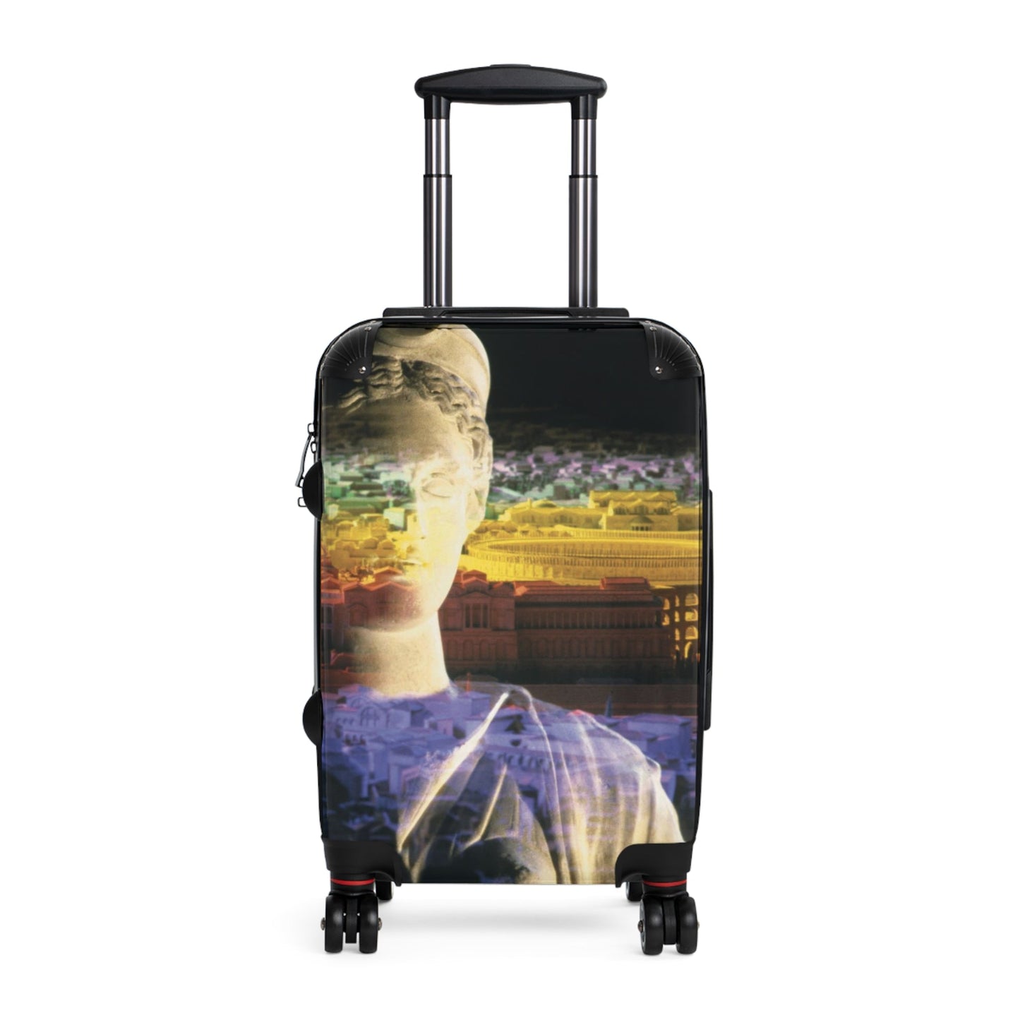 Diana Oversees Rome travel luggage by Storaro Art Collection - Diana goddess sculpture with spectral Roman cityscape in divine guardian atmosphere on premium travel suitcase