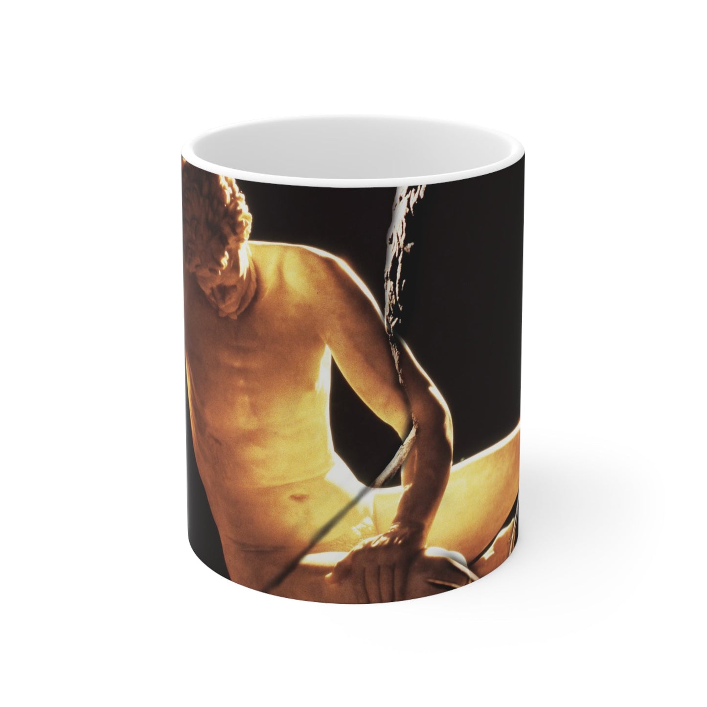 Dying Gaul white mug by Storaro Art Collection - Dying Gaul sculpture with contemporary figure in golden contemplative atmosphere on elegant ceramic drinkware