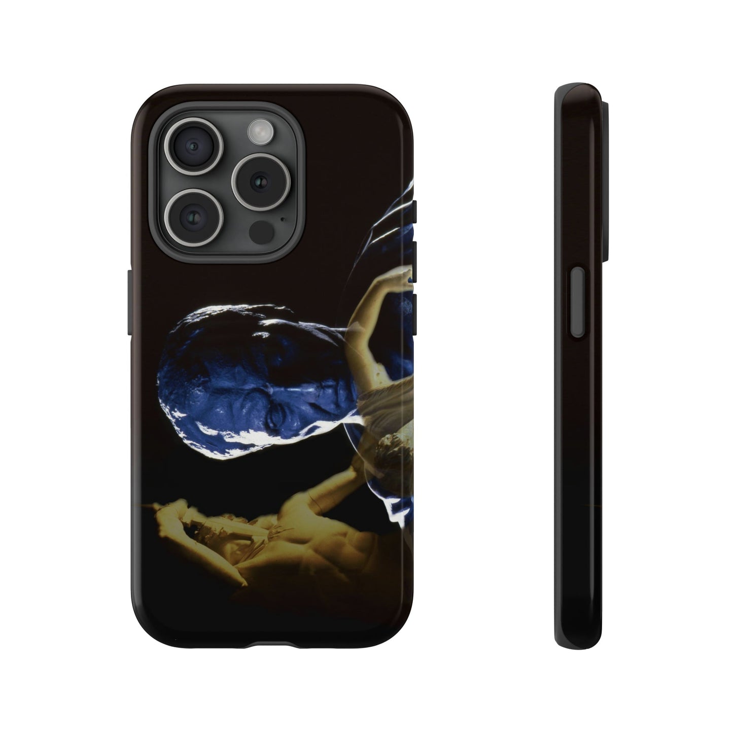 Julius Caesar and the Dying Galata phone case by Storaro Art Collection - Caesar portrait with Dying Gaul sculpture in dramatic blue-gold lighting in durable mobile protection