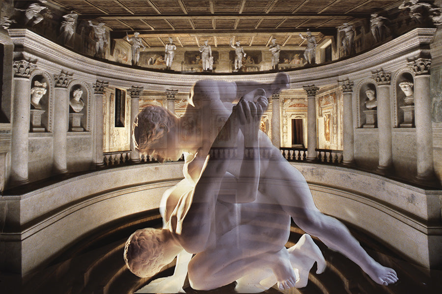 Olympic Theater of Sabbioneta canvas print by Vittorio Storaro - Classical sculpture superimposed on Renaissance theater interior on premium gallery canvas