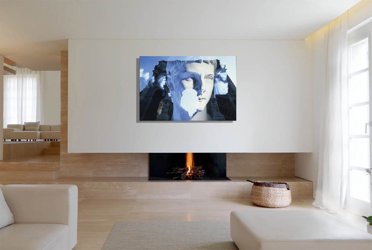 Roman Arch canvas print by Storaro - Classical marble sculpture with Roman arch in dreamlike blue double exposure on premium gallery canvas