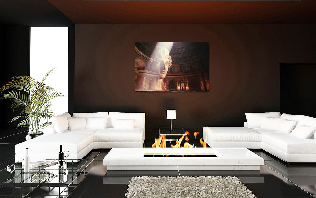 Rome Goddess in the Pantheon acrylic print by Storaro Art Collection - Classical goddess sculpture with Pantheon interior in celestial light luminous wall art