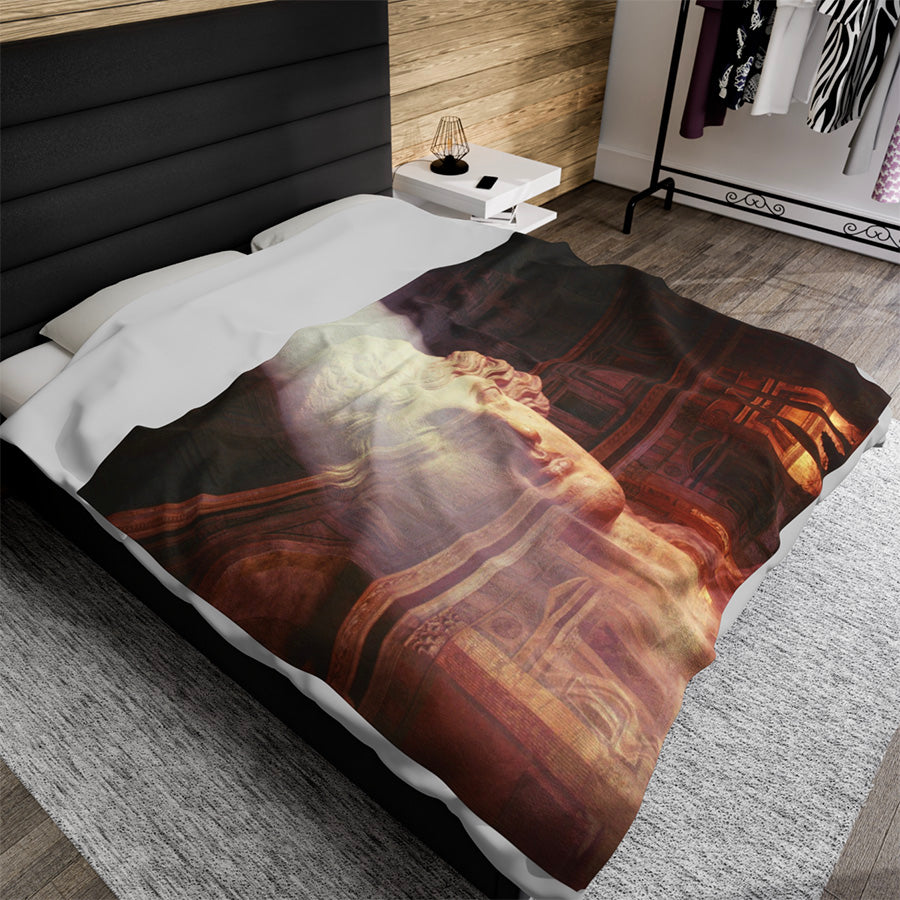 Rome Goddess in the Pantheon luxury blanket by Storaro Art Collection - Classical goddess with Pantheon architecture in celestial light on premium fabric