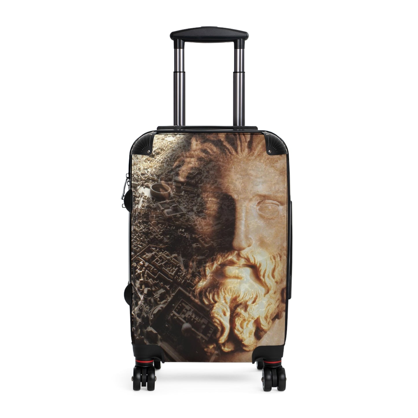 Rome and Its Capitoline Jupiter premium luggage set - Classical Jupiter statue with aerial Rome view in golden double exposure on durable polycarbonate travel suitcase