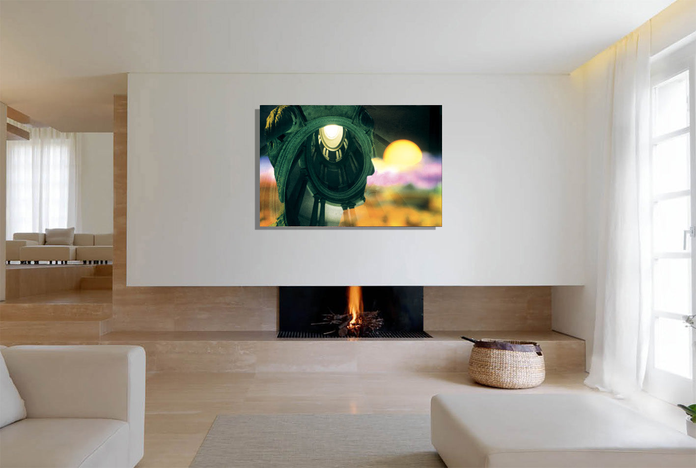 Romulus Deified as Quirino canvas print by Storaro - Classical Romulus statue with celestial orb in divine transformation double exposure on premium gallery canvas