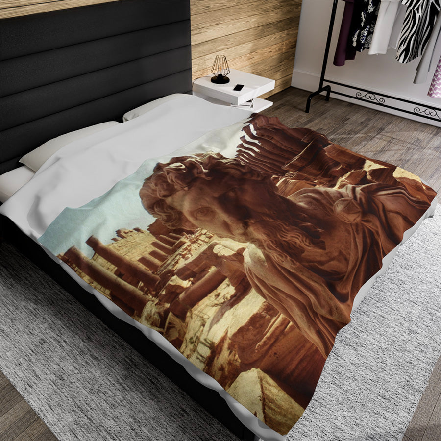 Septimius Severus in Leptis Magna luxury throw blanket - Classical emperor bust with North African archaeological ruins in golden double exposure on premium soft fabric