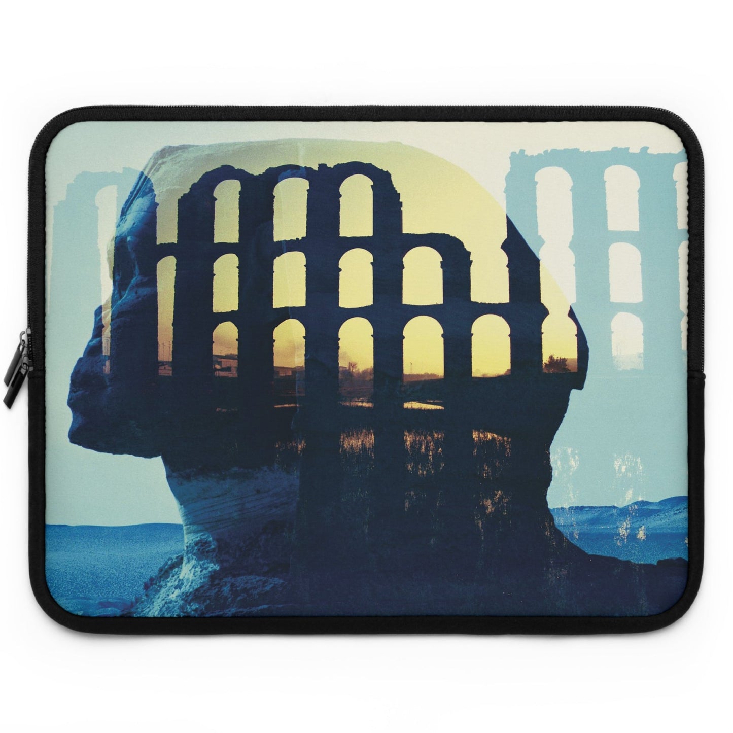 The Ages of Man laptop sleeve by Storaro - Contemplative human consciousness with Roman ruins on protective neoprene computer case