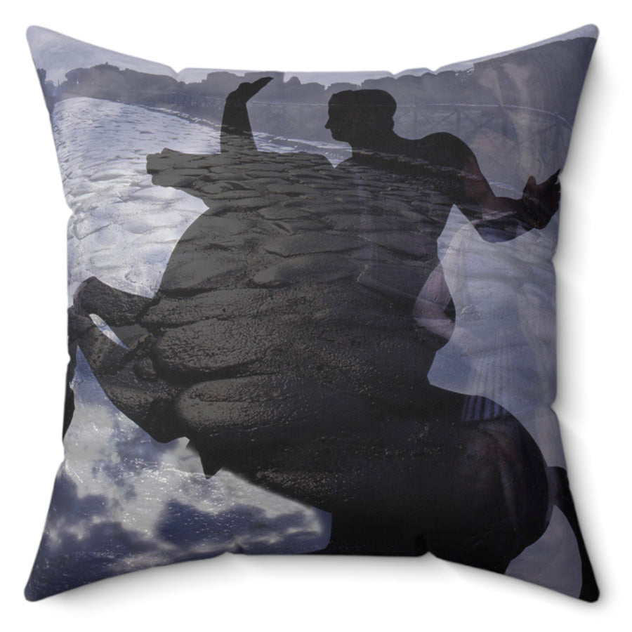 The Ancient Via Appia decorative pillow by Storaro - Roman figure and aqueduct ruins on premium square cushion