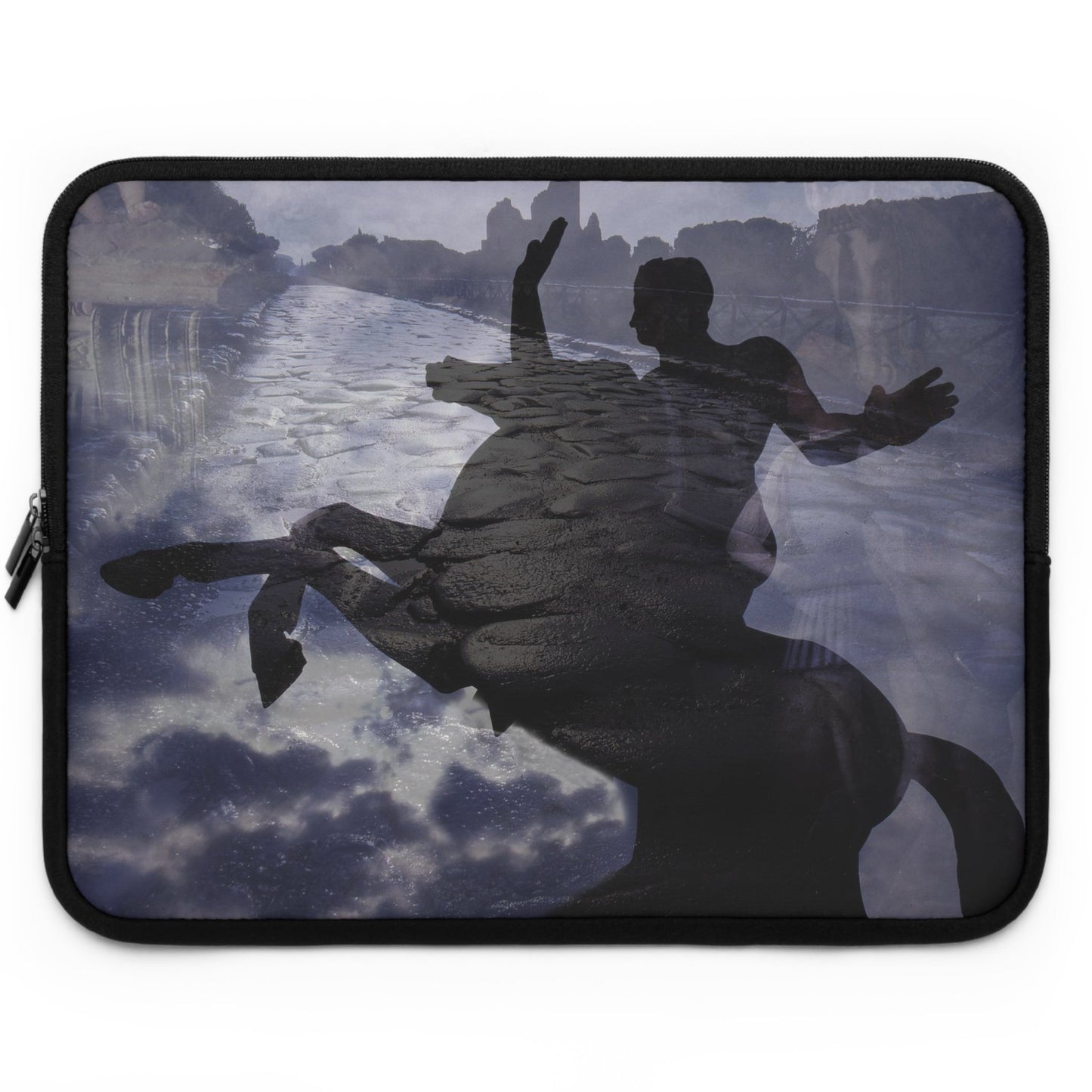 The Ancient Via Appia laptop sleeve by Storaro - Roman figure and ancient aqueduct on protective neoprene computer case