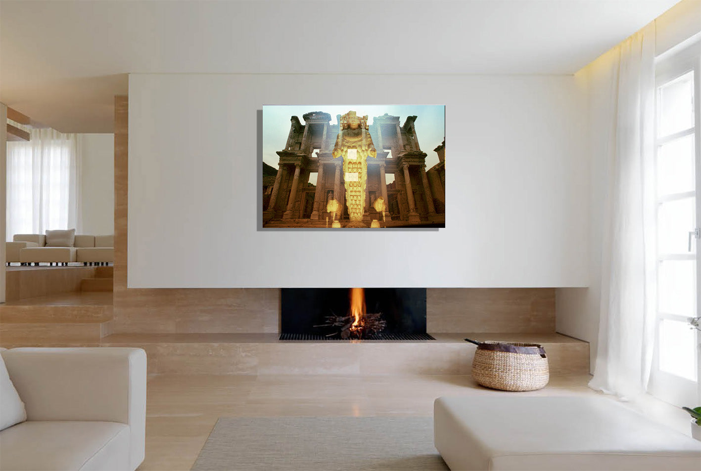 The Celsius Library premium canvas print by Storaro - Ancient library facade with ascending classical figures in museum-quality canvas format