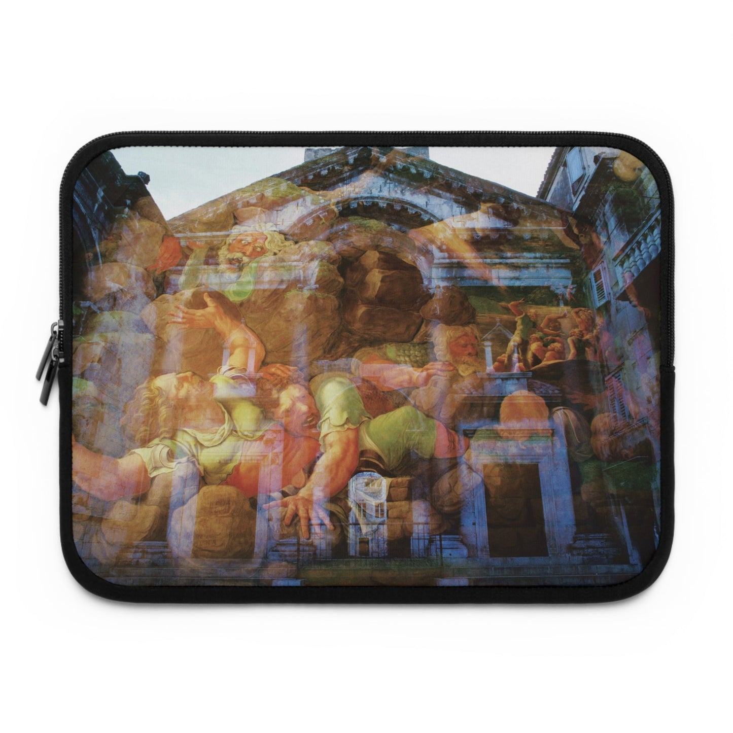 The Fall of the Titans laptop sleeve by Storaro - Epic mythological conflict and Roman architecture on protective neoprene computer case