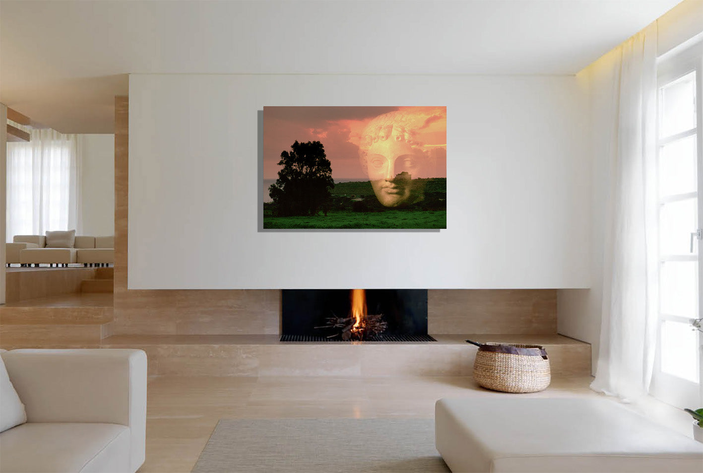 The Memory of Troy canvas print by Storaro Art Collection - Classical warrior face with pastoral landscape in golden sunset museum wall art