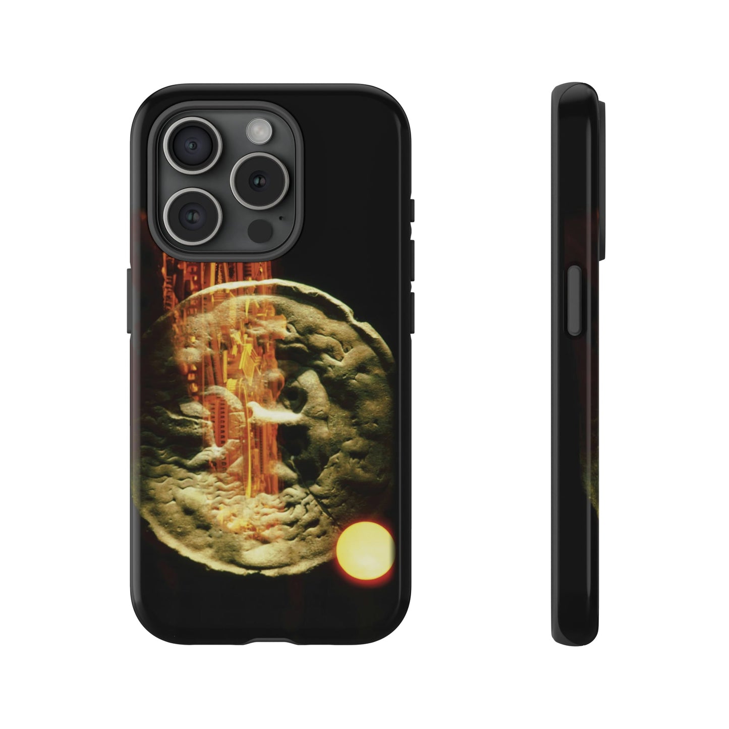 The Mouth of Truth phone case by Storaro Art Collection - Ancient Roman marble mask with golden architecture in celestial light on mobile protection