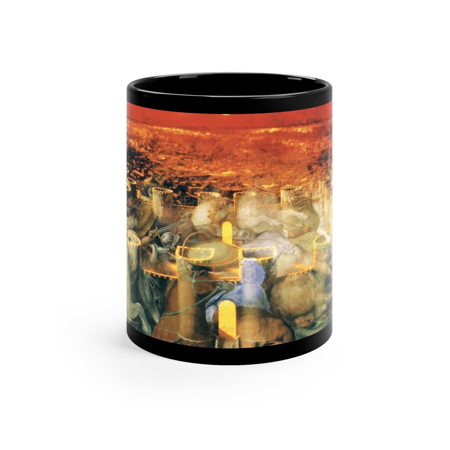 The Roman Fortress black mug by Storaro Art Collection - Ancient fortress with legionary spirits in crimson sunset on premium ceramic