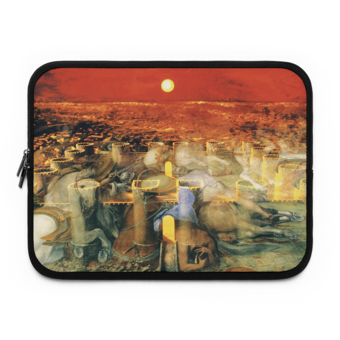 The Roman Fortress laptop sleeve by Storaro Art Collection - Ancient fortress walls with legionary spirits in crimson sunset on premium tech protection