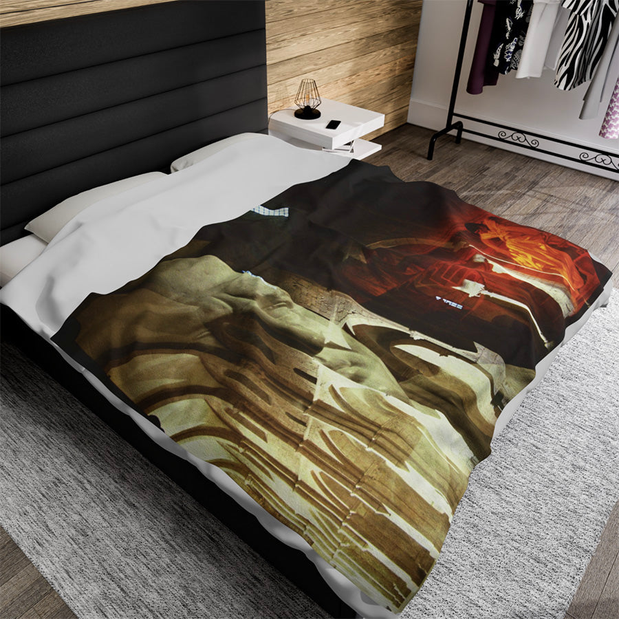 The Roman Law Cicero's Catilinaries luxury blanket by Storaro Art Collection - Roman architecture with scholarly figure in golden oratory light on premium fabric