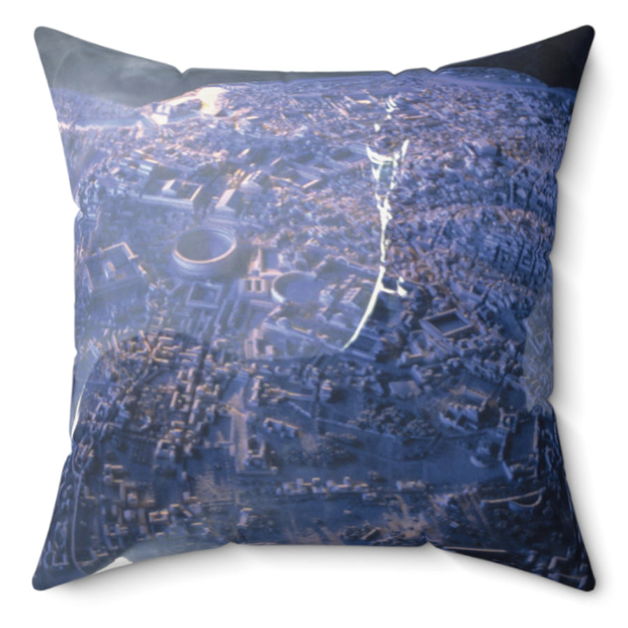 The Rome of Aureliano decorative pillow by Storaro Art Collection - Ethereal Roman architecture with mystical blue atmosphere on premium home decor accessory