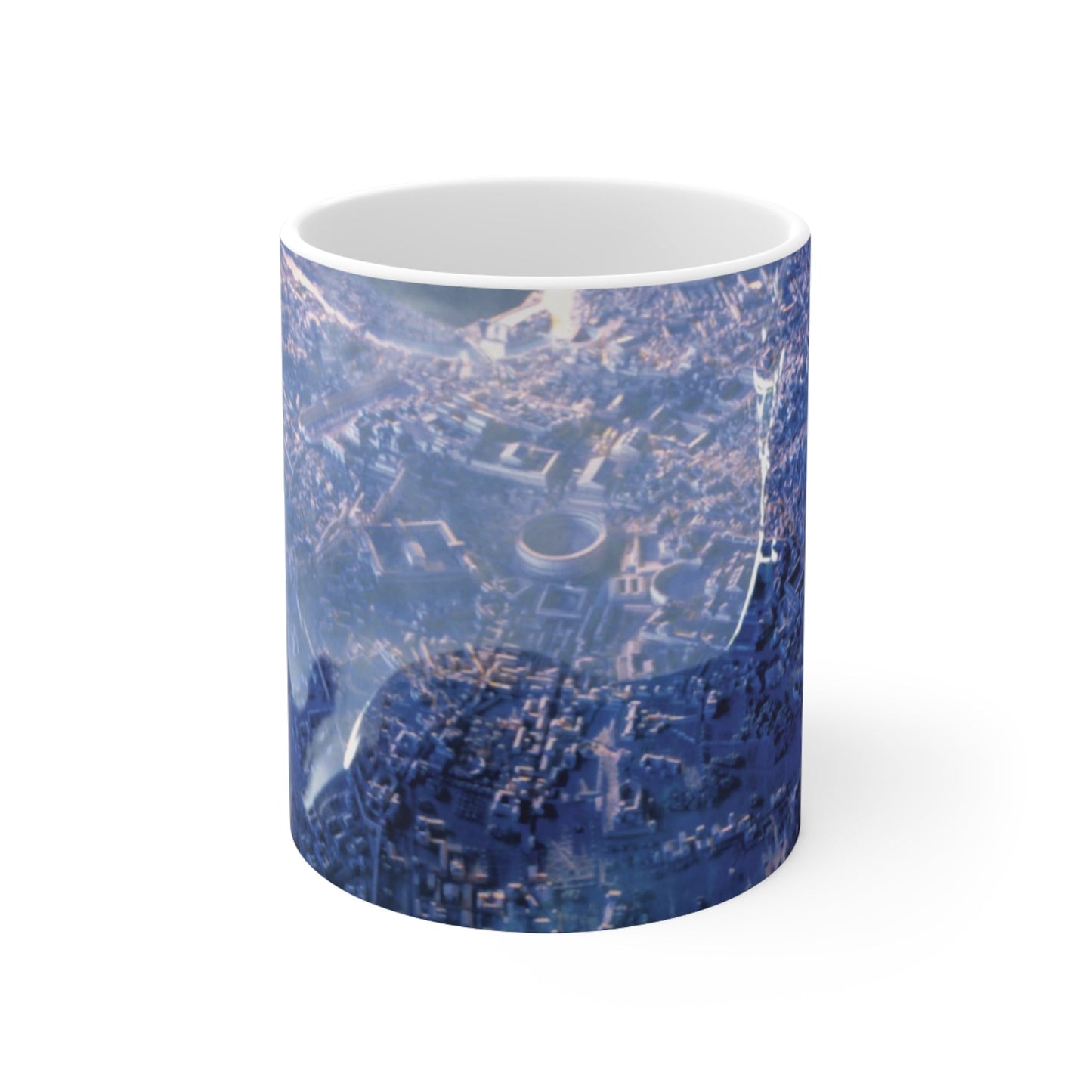 The Rome of Aureliano white mug by Storaro Art Collection - Ethereal Roman archaeological elements with blue atmosphere on elegant ceramic drinkware