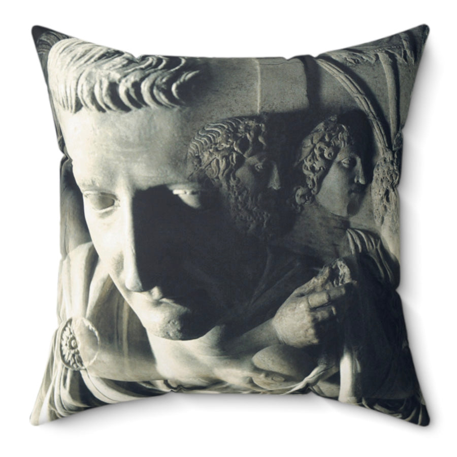 The Solitude of Tiberius decorative pillow by Storaro Art Collection - Roman emperor Tiberius sculpture group in monochromatic premium home decor accessory