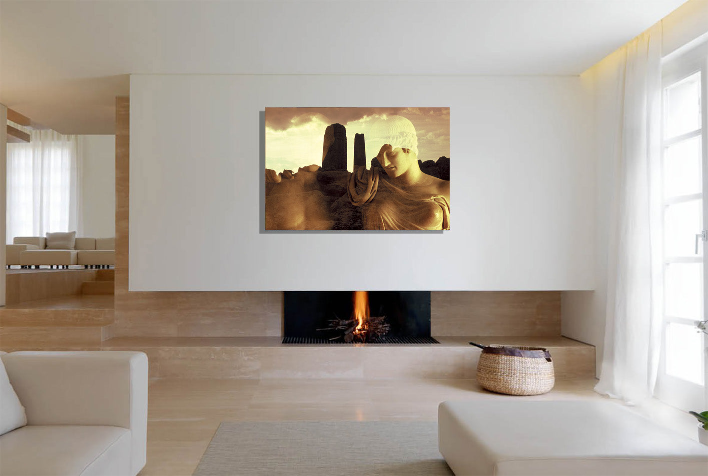 The Tragedy of Oreste and Elettra canvas print by Storaro Art Collection - Greek tragedy sculpture with golden archaeological ruins on museum-quality wall art