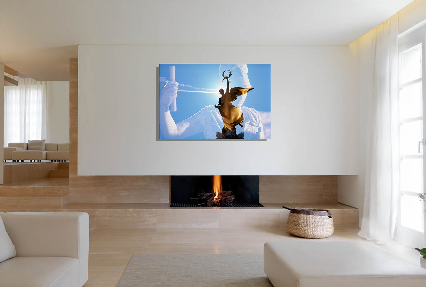 The Victory canvas print by Storaro Art Collection - Roman Victory goddess with laurel wreath against celestial blue sky on museum-quality wall art