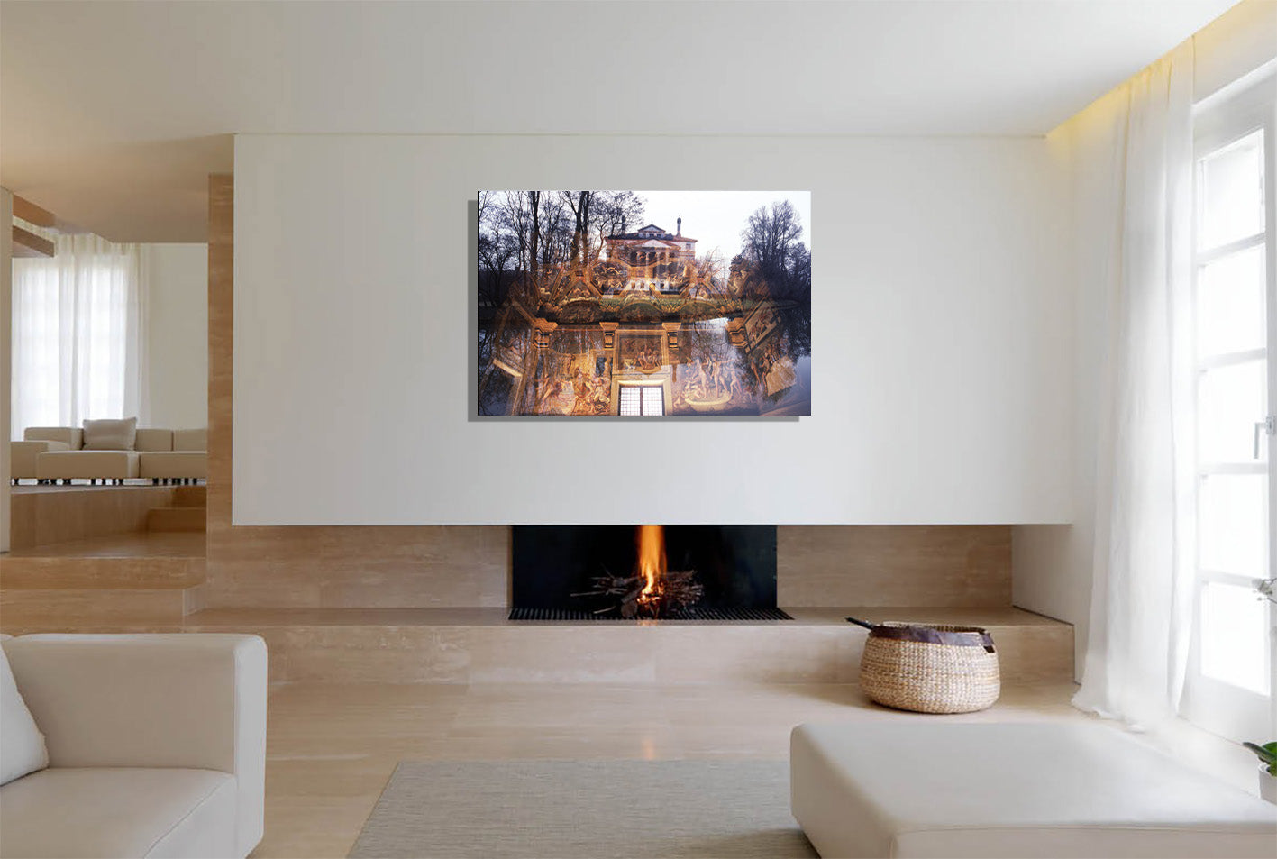 The Villa Malcontenta canvas print by Storaro Art Collection - Renaissance Palladian villa with golden architectural reflections on museum-quality wall art