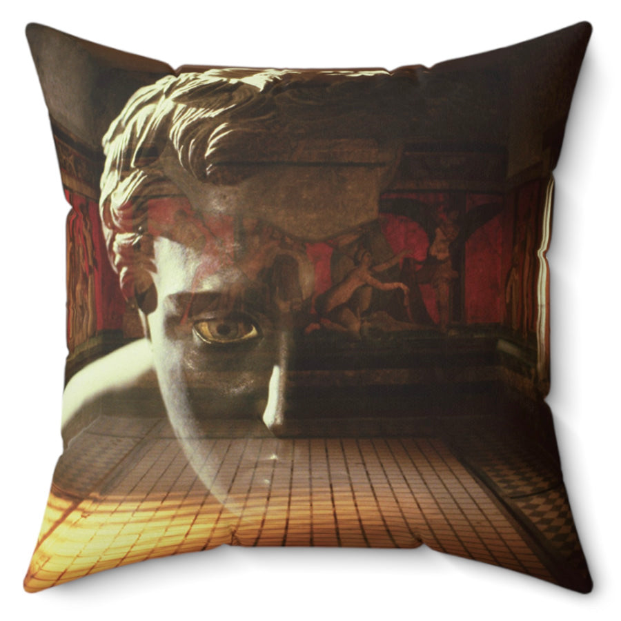 The Villa dei Mysteries decorative pillow by Storaro Art Collection - Pompeii villa with Roman frescoes and marble sculpture on premium home decor accessory