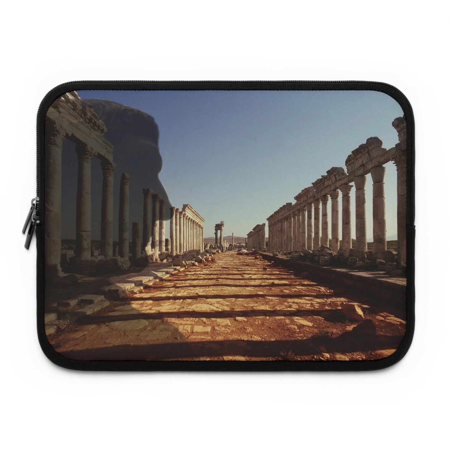 Trajan in the Colonnade of Apamea laptop sleeve by Storaro Art Collection - Roman emperor with Syrian colonnade architecture in padded tech protection