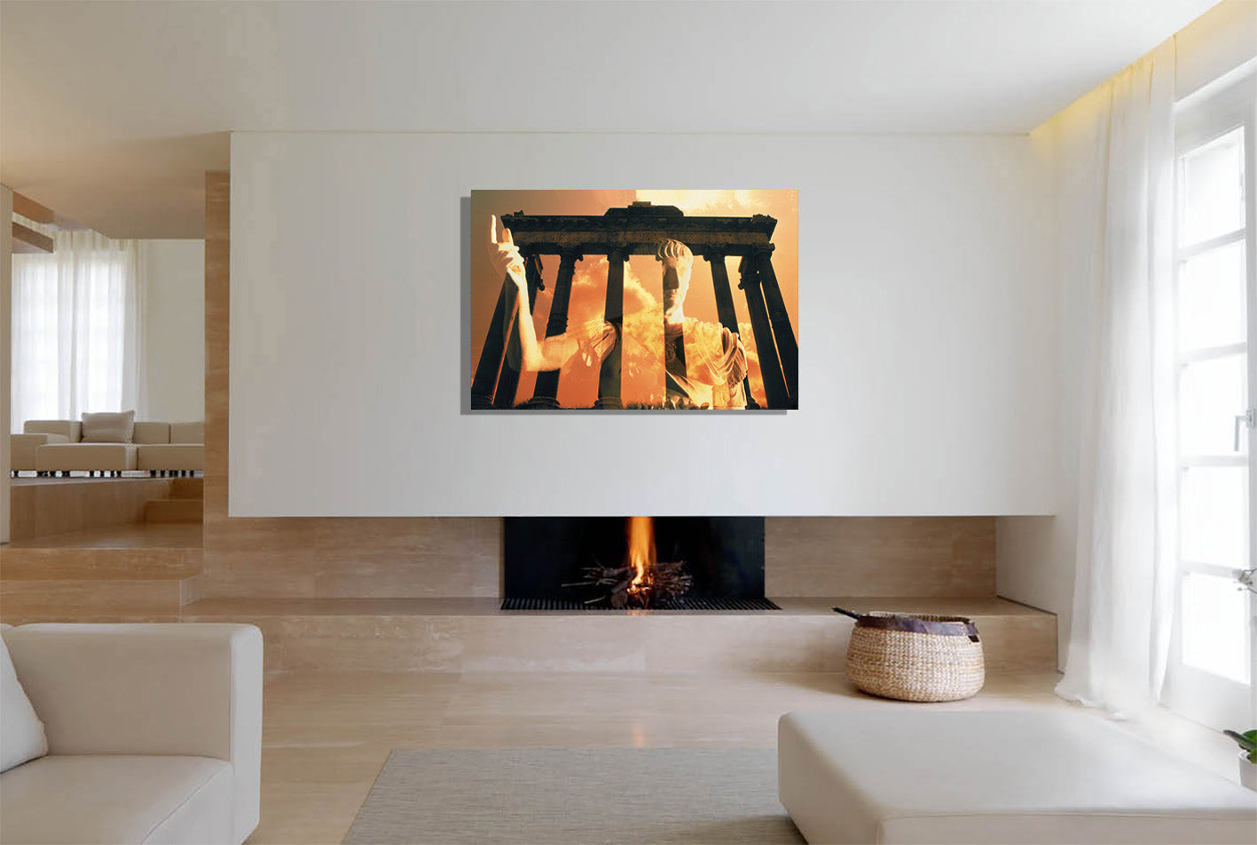 Trajan the Conqueror canvas print by Storaro Art Collection - Roman emperor conqueror with temple ruins against sunset on museum-quality wall art