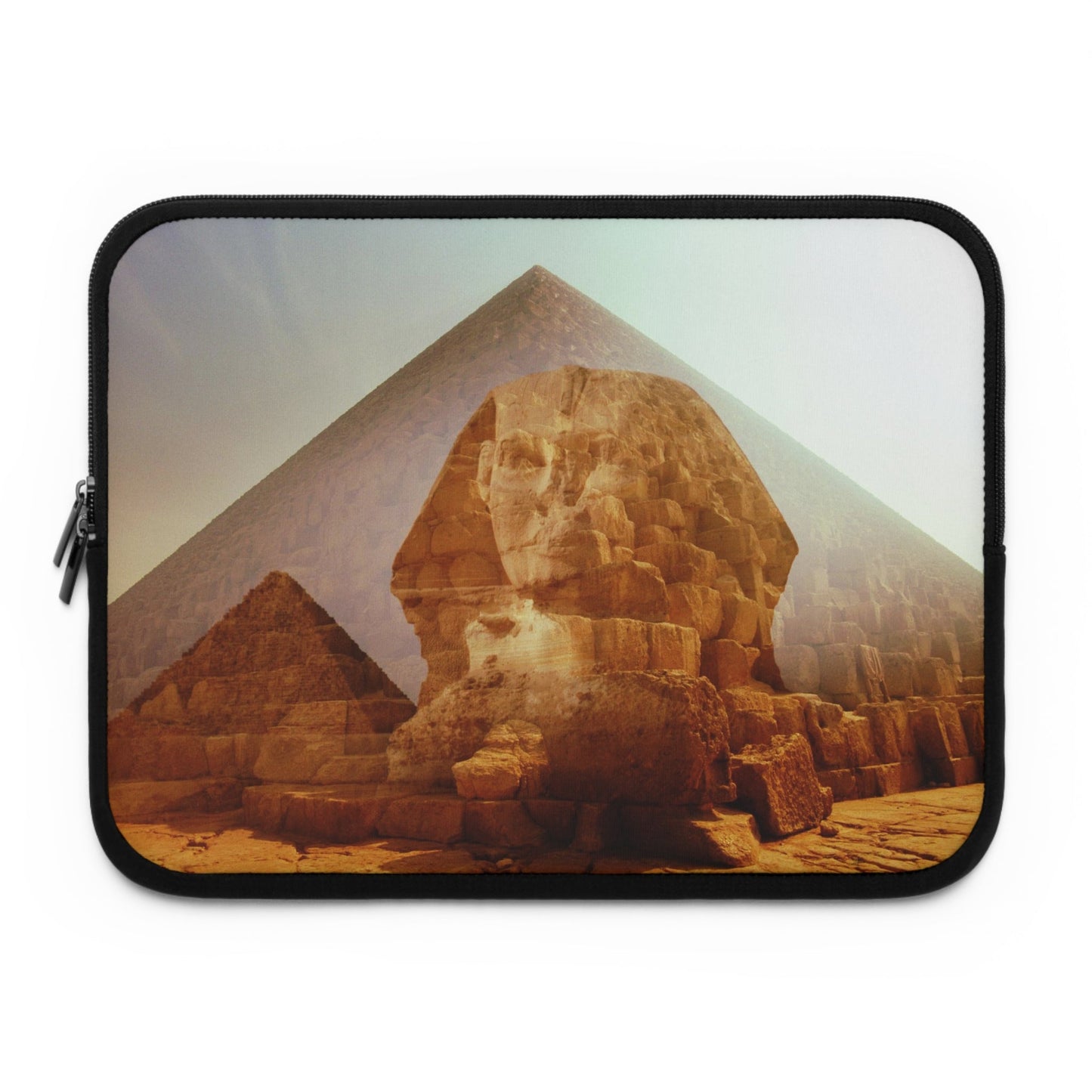 Works of Man laptop sleeve by Storaro Art Collection - Great Sphinx and Giza pyramids with golden desert atmosphere in padded tech protection