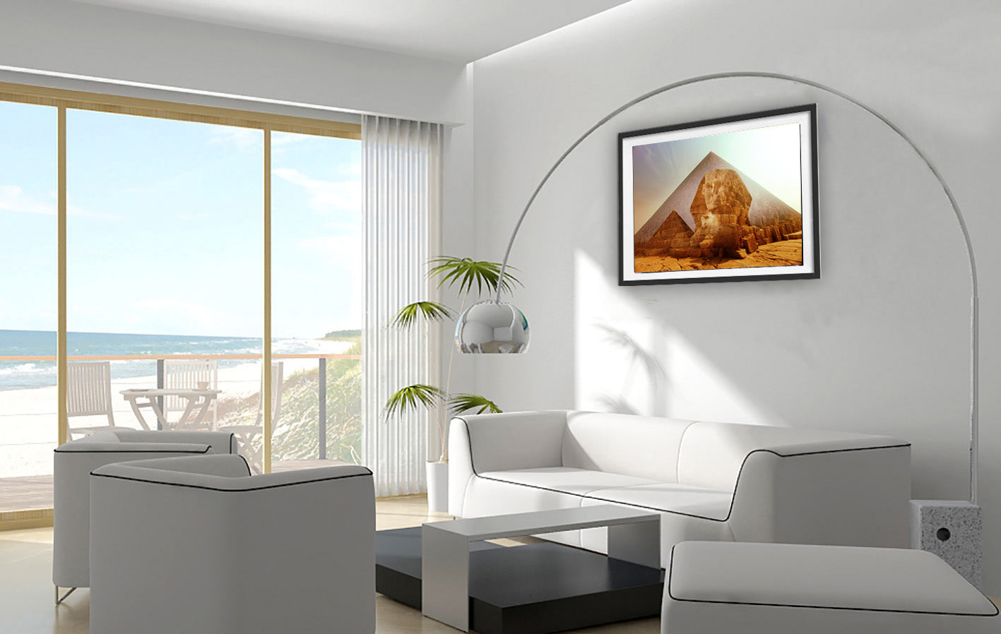 Works of Man photo print by Storaro Art Collection - Great Sphinx and Giza pyramids with golden desert atmosphere in fine art photography print