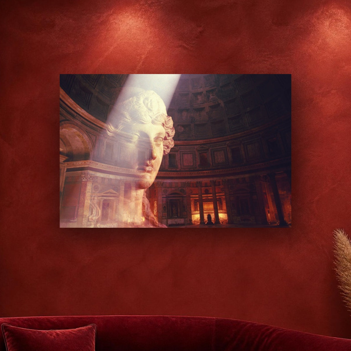 The Pantheon acrylic print by Vittorio Storaro on a red plaster wall, from the La Civiltà Romana collection