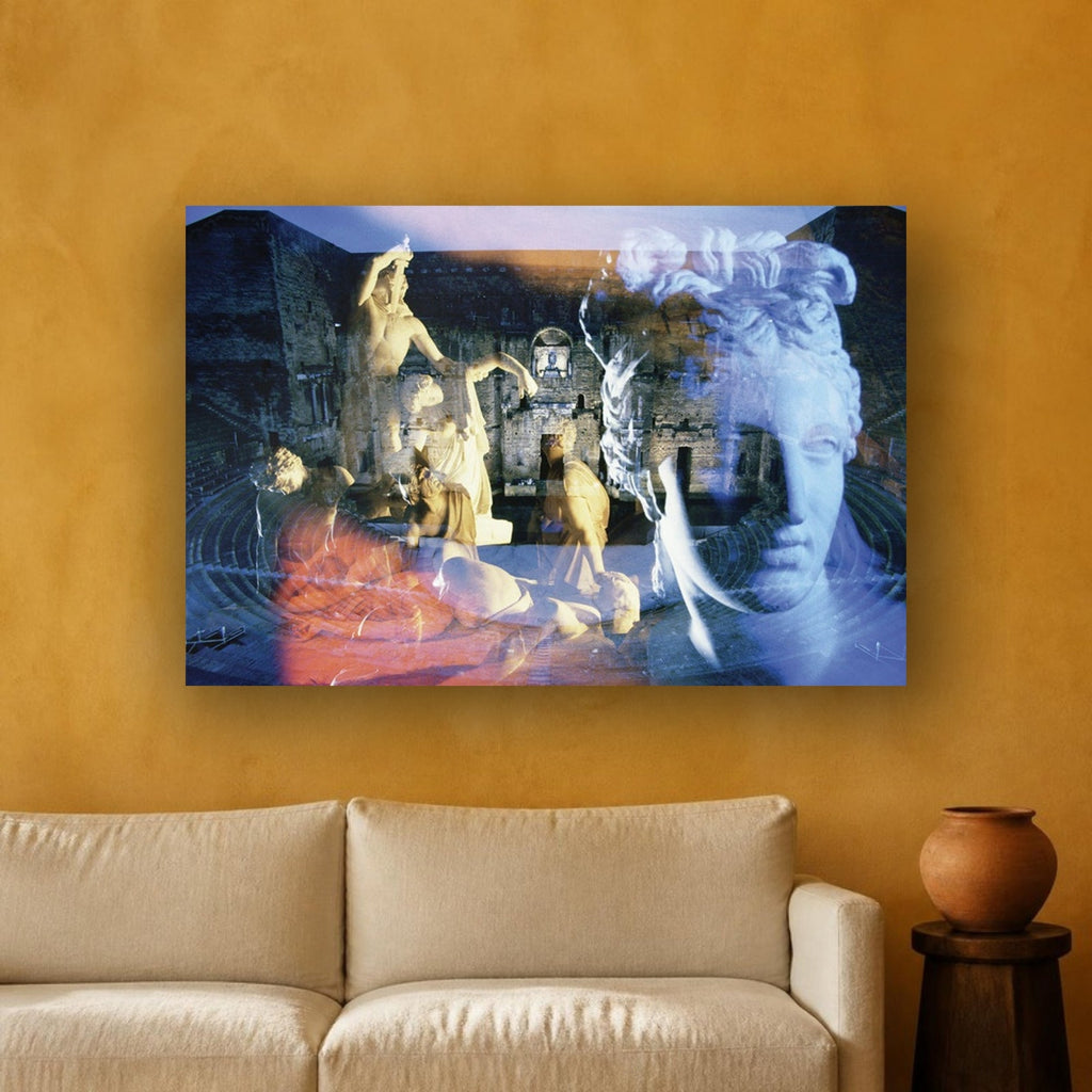 Venus, The Galata & The Theater in Orange acrylic print by Vittorio Storaro on an ochre plaster wall