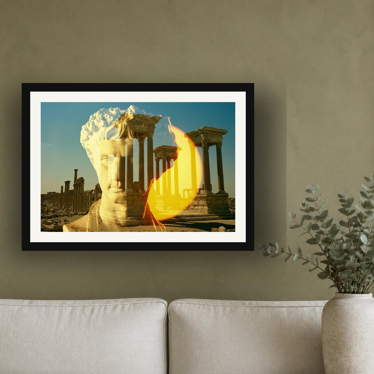 Augustus's Sun on Palmyra framed photo print by Vittorio Storaro on an olive green plaster wall